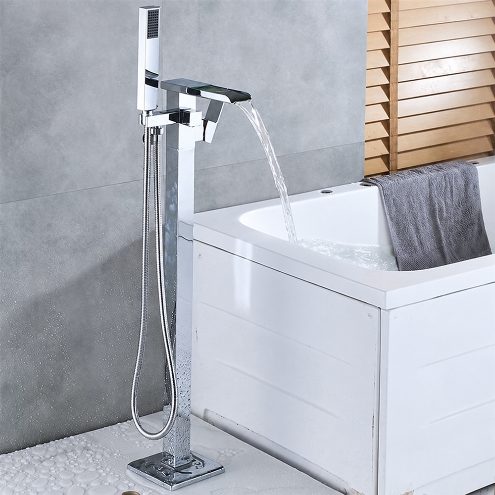 Fontana Marsala Bath Tub Faucet Floor Mounted Chrome Finish with Handheld Spray