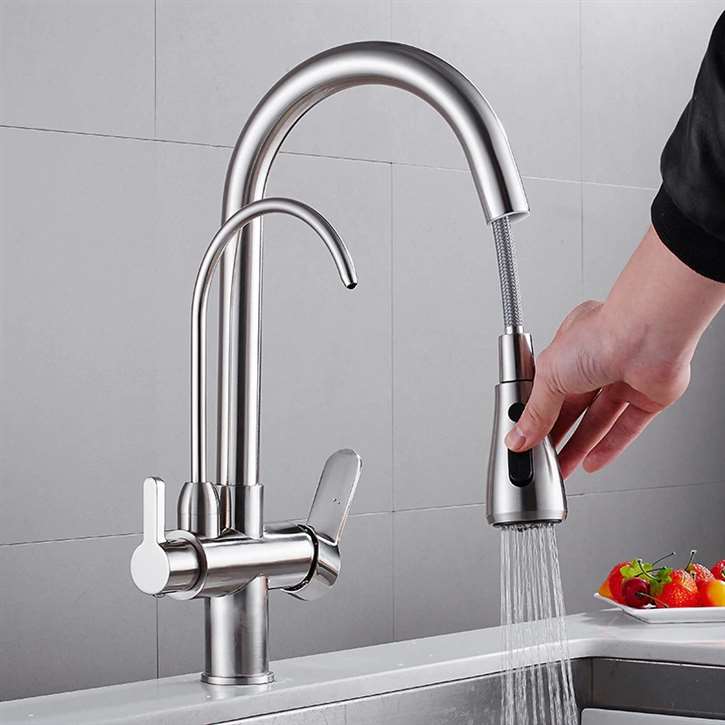 Fontana St. Gallen Pull Down  with Filter Control Kitchen Faucet in Brushed Nickel Finish