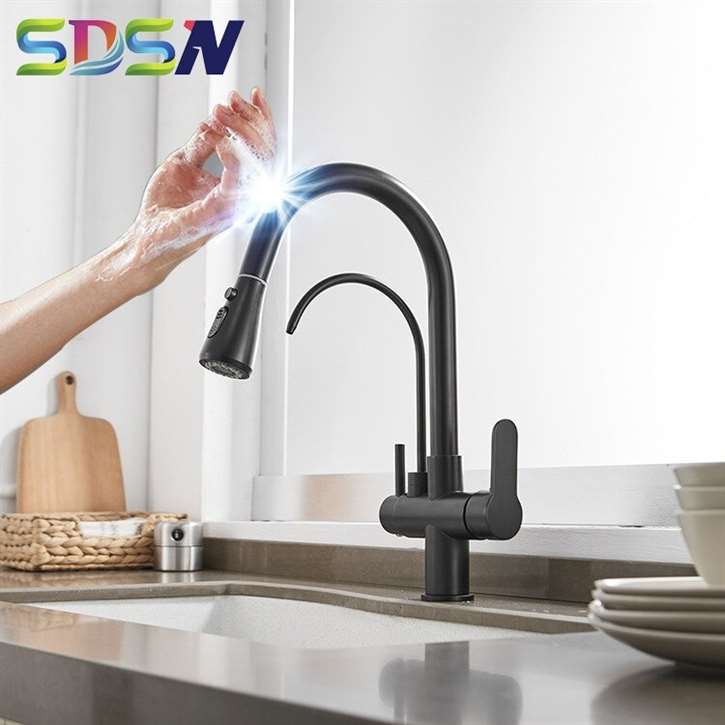 Fontana Deauville Pull Down Touch Sensor with Filter Control Kitchen Faucet in Matte Black Finish