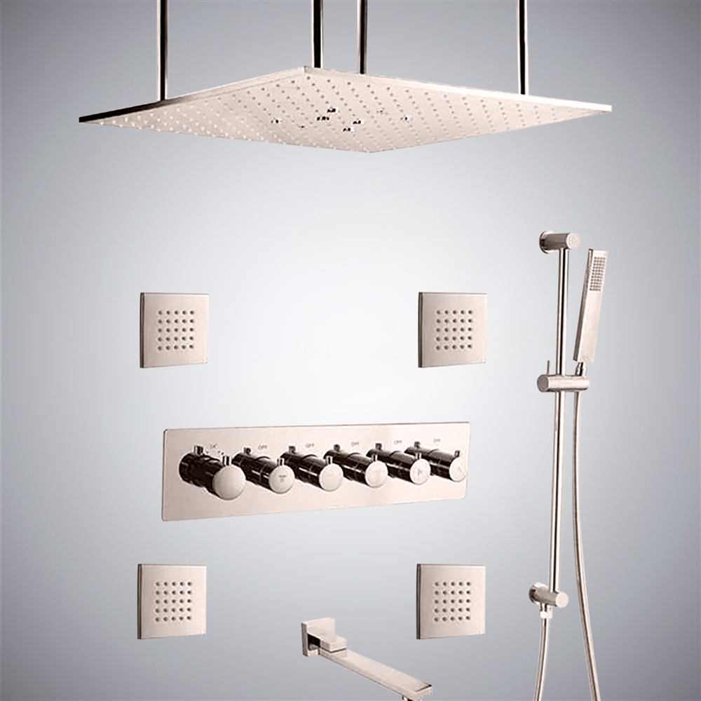 Fontana Brushed Nickel LED Thermostatic Ceiling Mounted | Rainfall ...