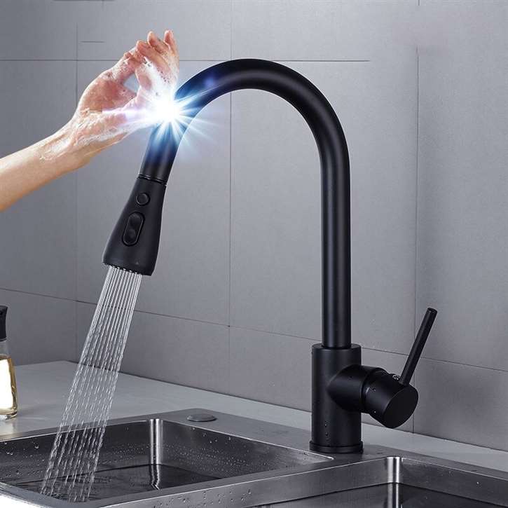 Matte Black Touch Sensor Kitchen Faucet with Pull-Out Sprayer