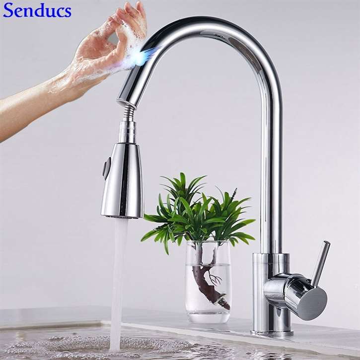 Fontana Bavaria Pull Out Sensor Touch Kitchen Sink Faucet with Button For Two Way Flow in Chrome