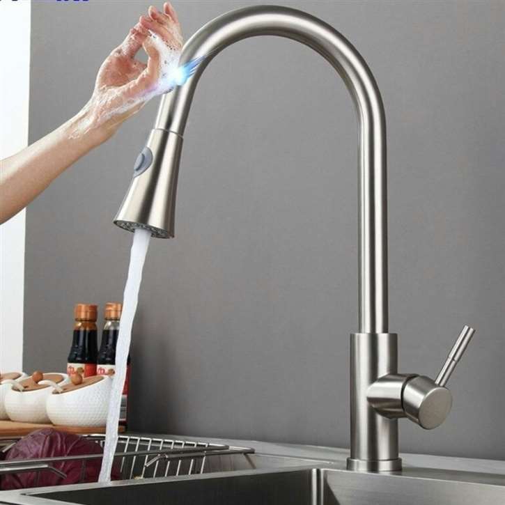 Fontana SÃ¨te Pull Out Sensor Touch in Chrome Kitchen Sink Faucet with Button For Two Way Flow