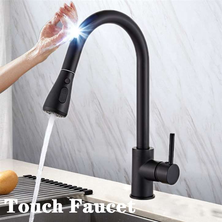 Fontana FS1432 matte black gooseneck touch sensor kitchen faucet with pull-out sprayer