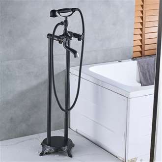 Fontana Creteil Dual Handle Bathroom Freestanding Floor Mount Bathtub Faucet with Hand Shower and Tub Spout in Black Bronze