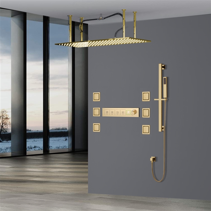 Fontana Algete Brushed Gold Recessed Ceiling Mounted LED Shower System