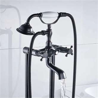 Fontana Melun Oil Rubbed Bronze Bathroom Freestanding Floor Mount Bathtub Faucet in Telephone Style with Hand Shower and Tub Spout