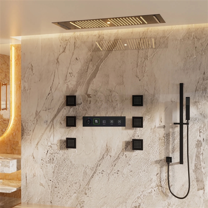 Fontana Abla LED & Music Matte Black Recessed Ceiling Mounted Shower System