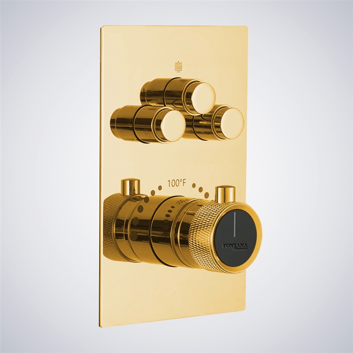 Fontana Supreme Polished Gold 3-Function Thermostatic Shower Mixer
