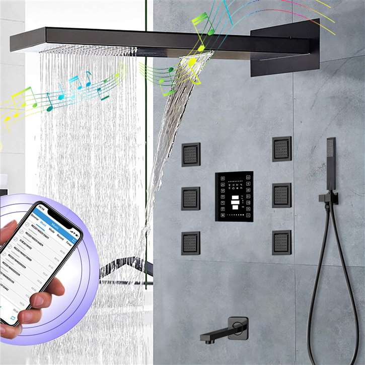 Fontana Varese 22" Musical 6 Functions Thermostatic Shower System With Handheld Shower and 6 Jetted Body Sprays