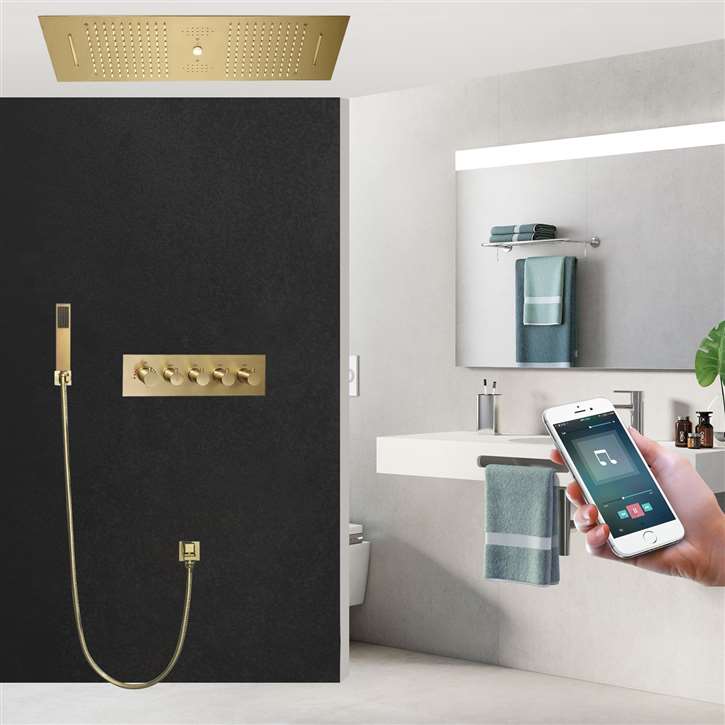 Fontana Desio Thermostatic Rainfall Waterfall Phone Controlled Shower System with Sound System and Handheld Shower