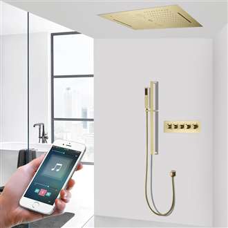 Fontana Brand vs Low’s Sarzana LED Brushed Gold Thermostatic Phone Controlled Rainfall Waterfall Musical Shower System with Square Hand Shower