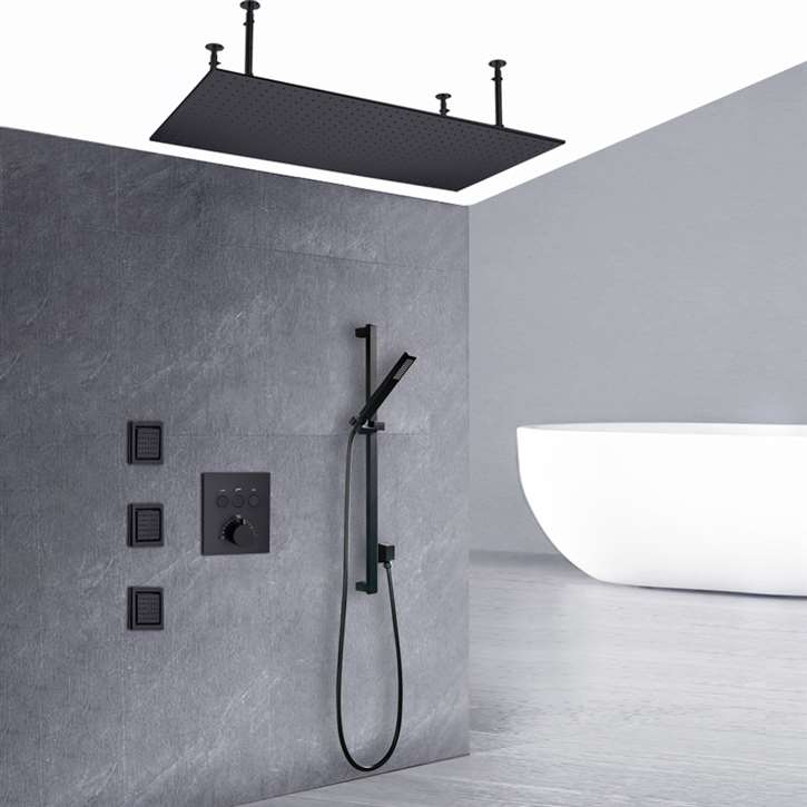 Venosa 20*40in Matte Black Ceiling Mount Rainfall Shower