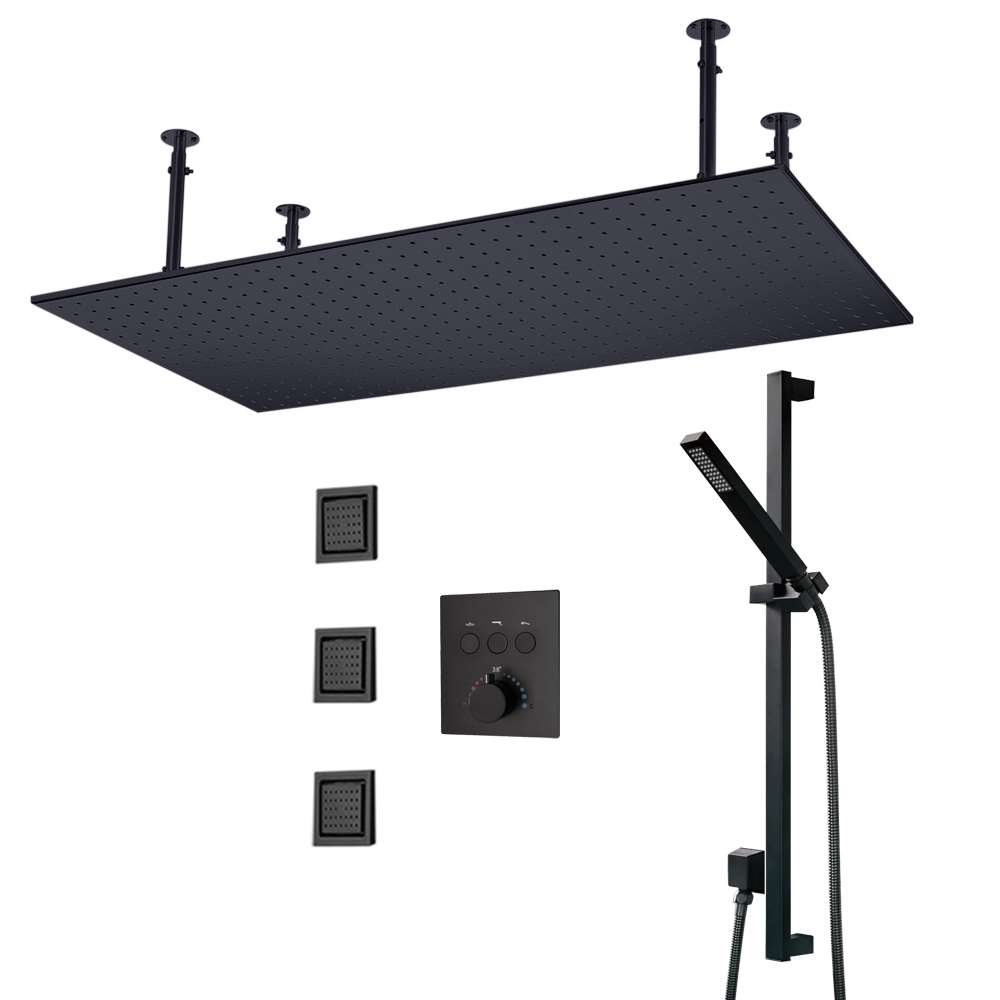 Venosa 20*40in Matte Black Ceiling Mount Rainfall Shower