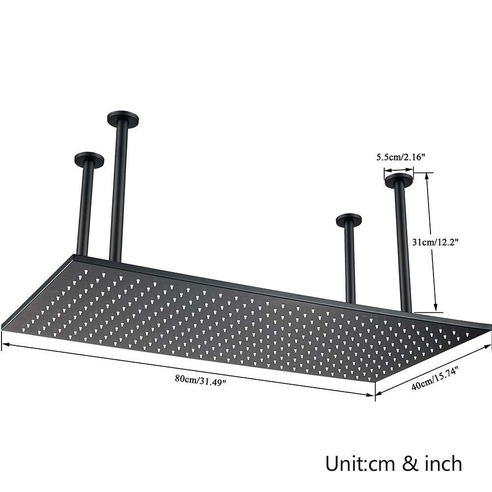 Venosa 20*40in Matte Black Ceiling Mount Rainfall Shower
