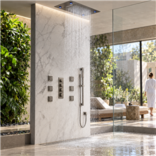 Fontana Fidenza 20*14" LED Matte Black Recessed Ceiling Mount Rainfall Waterfall Shower System with Handheld Shower and 6 Jetted Body Sprays