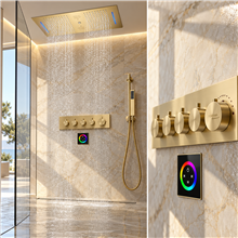 Genoa Thermostatic Touch Panel Controlled Recessed Ceiling Mount Rainfall Waterfall Shower System with Hand Shower