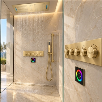 Genoa Thermostatic Touch Panel Controlled Recessed Ceiling Mount Rainfall Waterfall Shower System with Hand Shower