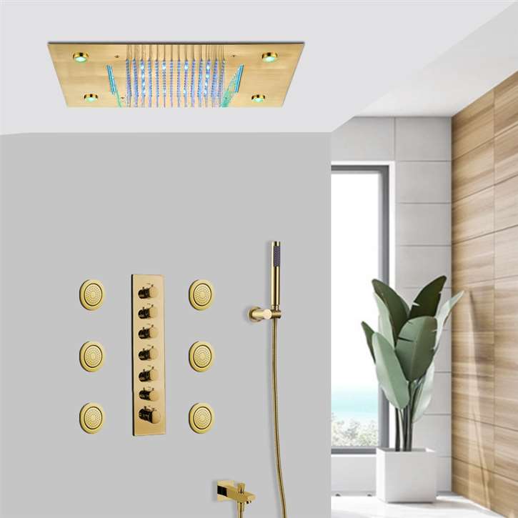 Fontana Crema Gold LED Shower System with Round Handheld Shower, Round Jetted Body Sprays and Tub Spout