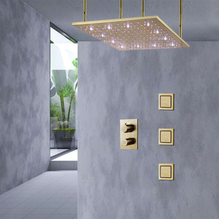 Fontana Nola 20" LED Brushed Gold Ceiling Mount Digital Mist Rainfall ...