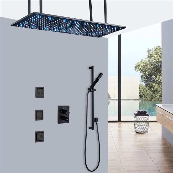 Fontana Alba 20*40" LED Matte Black Digital Ceiling Mount Rainfall ...