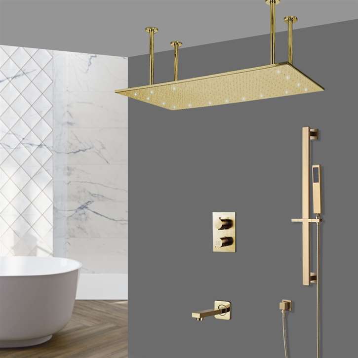 Fontana Carpi 20*40" LED Digital Brushed Gold Ceiling Mount Rainfall ...