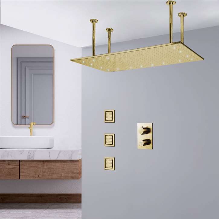 Fontana Modena 20*40" LED Digital Brushed Gold Ceiling Mount Rainfall ...