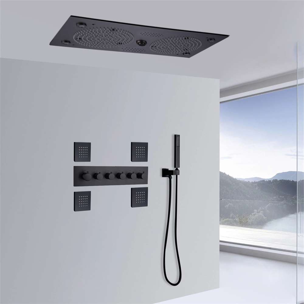 Ancona Matte Black Thermostatic Recessed Ceiling Mount Musical LED Shower System (FS145039)
