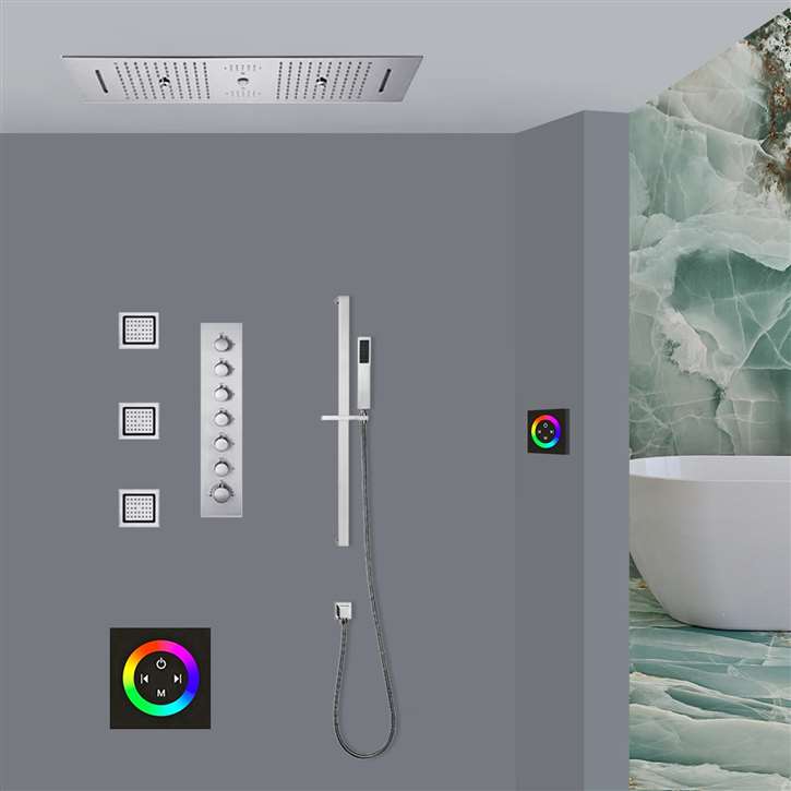 Touch Panel Controlled Recessed Ceiling Mount Musical Rainfall Waterfall Shower System