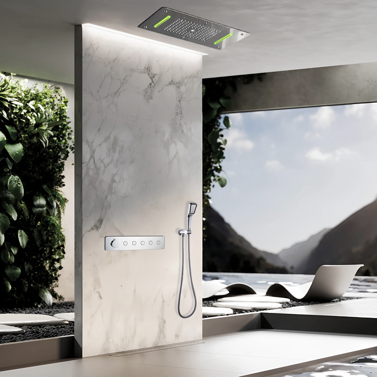 Ancona Chrome Thermostatic Recessed Ceiling Mount LED Rainfall Shower System (FS145076)