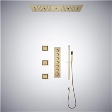 Fiumicino Brushed Gold Phone Controlled Thermostatic LED Recessed Ceiling Mount Waterfall Rainfall Water Column Mist Shower System with Hand Shower and 3 Jetted Body Sprays