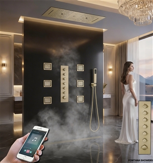 Sarno phone controlled thermostatic LED recessed shower system for water pressure and temperature stability