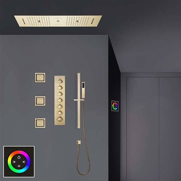 Thermostatic Brushed Gold Luxury Shower System