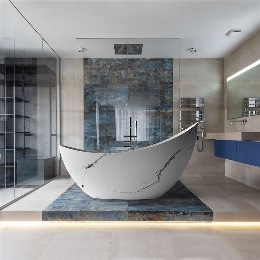 Fontana Ravenna White Stone Resin Freestanding Bathtub