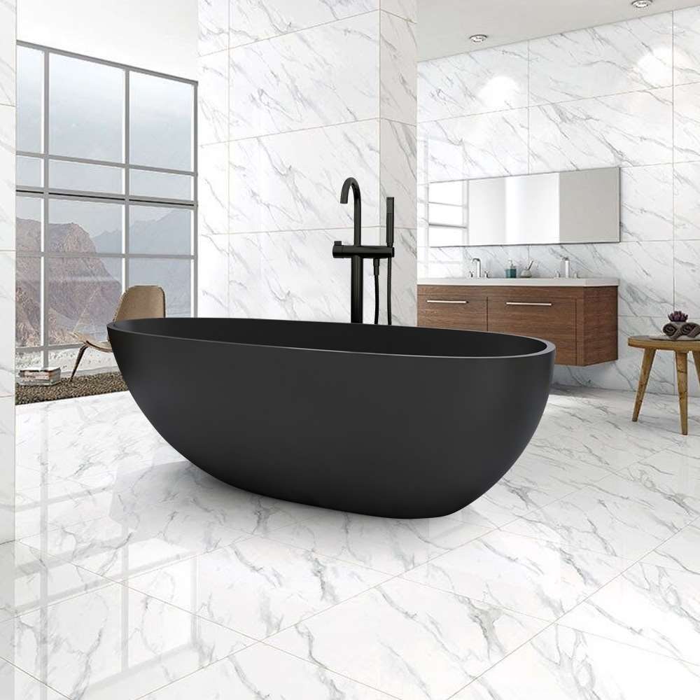 Fontana Venice Matte Black Stone Resin Freestanding Indoor Bathtub actual product image