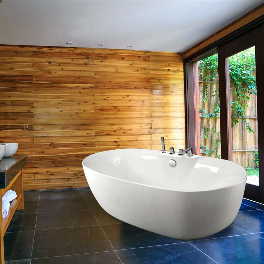 Fontana Modena White Acrylic Freestanding Indoor Bathtub with Faucet actual FontanaShowers product image