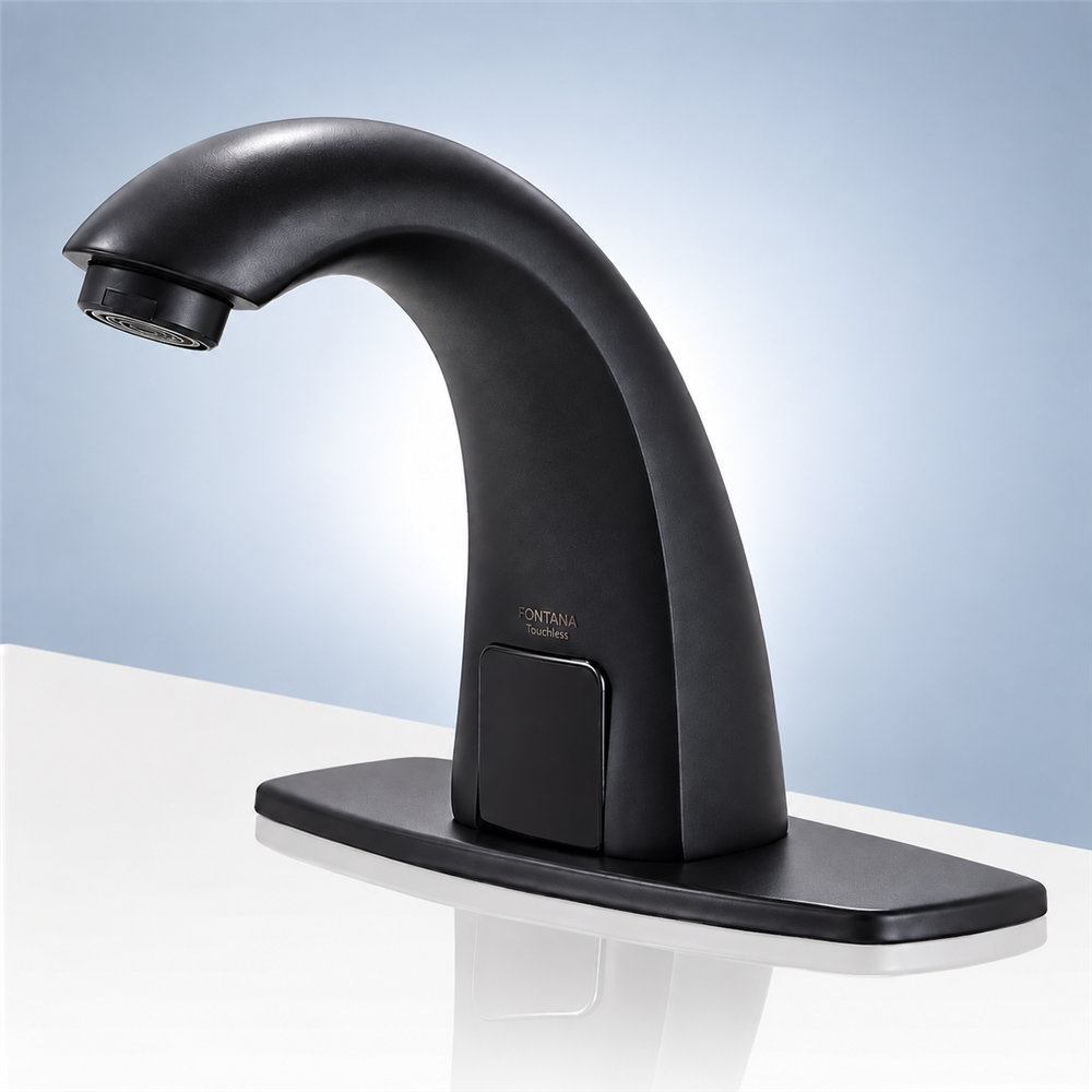 Automatic Sensor Bathroom Matte Black Sink Faucet with Hole Cover Plate