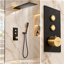 Fontana Calvero Matte Black/Gold 2 Functions Wall Mount Rainfall Shower System with Handheld Shower
