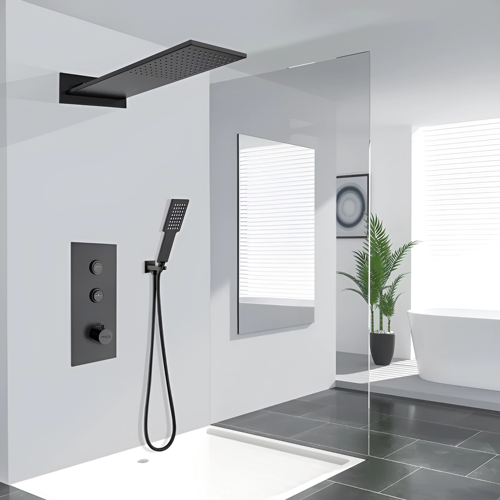 Fontana Milan Matte Black Wall Mount 2 Functions Rainfall Shower System with Handheld Shower