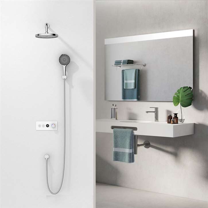 Fontana Rimini Chrome Digital Mixer Wall Mounted Round Rainfall Shower System with Hand Shower
