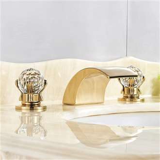Fontana Acerra Gold Finish LED Bathroom Sink Faucet with 2 Crystal Knobs