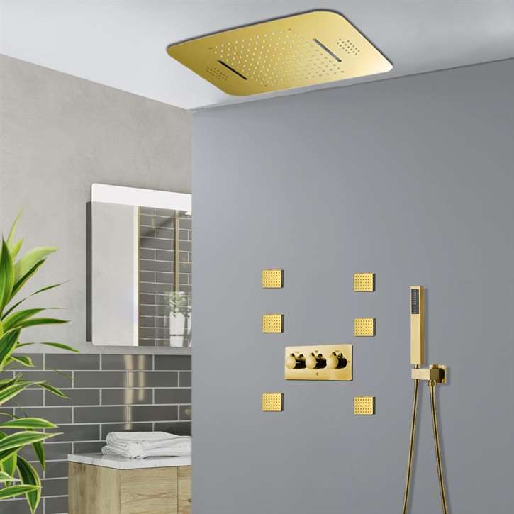 Fontana Dax Smart Musical LED Rainfall Waterfall Shower System with Handheld Shower in Polished Gold Finish