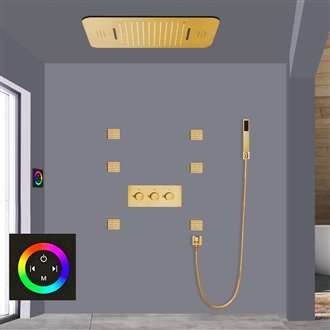 Fontana Melun Brushed Gold Music System Thermostatic LED Shower Head with Hand Sprayer Touch Panel Controlled