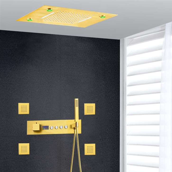Browse Fontana Foggia Brushed Gold Musical Thermostatic LED Rainfall ...