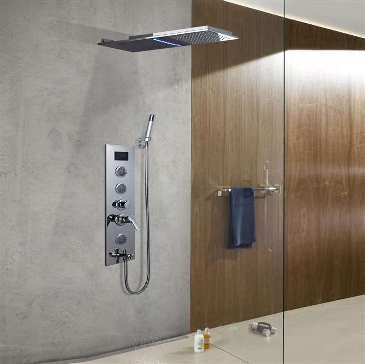 Fontana Sassari Chrome Digital Wall Mount Rainfall Shower System with Handheld Shower