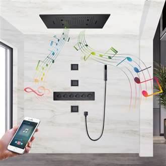 Fontana Toulouse Smart LED Music Rainfall Thermostatic Shower System with Massage Jets and Hand Sprayer in Matte Black
