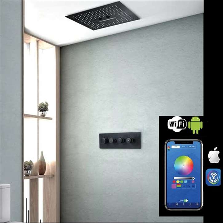 Smartphone-controlled settings for Fontana Geneva LED rainfall shower system