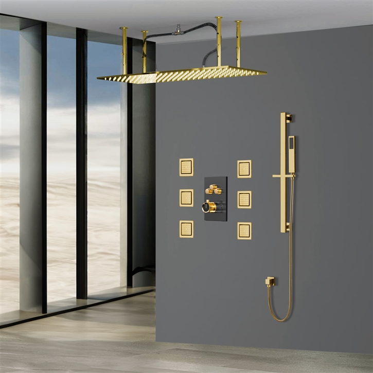 Fontana Macon Brushed Gold LED Rain Showerhead Set - Luxury Smart ...