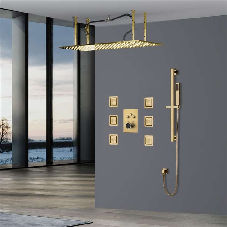 Fontana Le Mans Brushed Gold LED Rain Showerhead Set - Luxury Bath ...