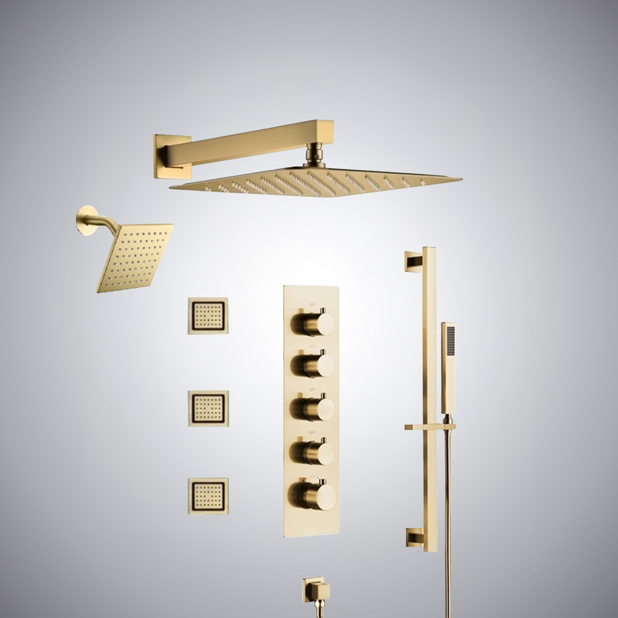 Fontana Lumar Brushed Gold LED Rain Showerhead Set